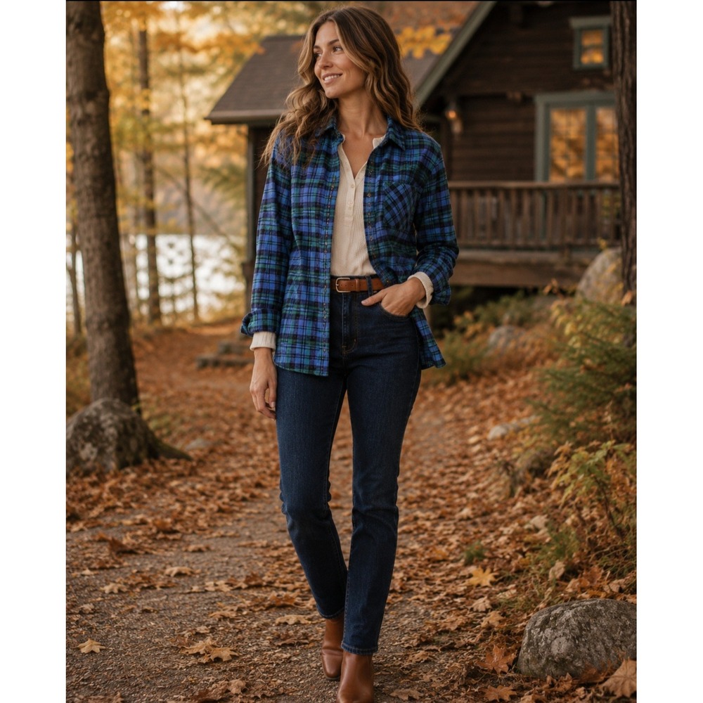 Vermont Flannel Company Blue Green Plaid Button Down Shirt USA Womens  Medium